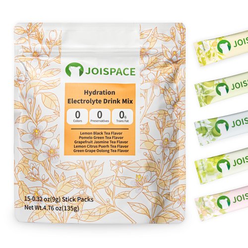 JOISPACE Electrolyte Drink Mix - Fruity Aroma Meets Tea Essence - Variety Pack, Innovative Fusion of Five Teas and Fruits - Hydration Powder Packets with Tea Polyphenols & Ascorbic Acid | 15 Servings