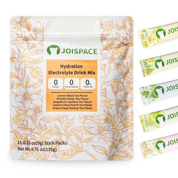 JOISPACE Electrolyte Drink Mix - Fruity Aroma Meets Tea Essence - Variety Pack, Innovative Fusion of Five Teas and Fruits - Hydration Powder Packets with Tea Polyphenols & Ascorbic Acid | 15 Servings