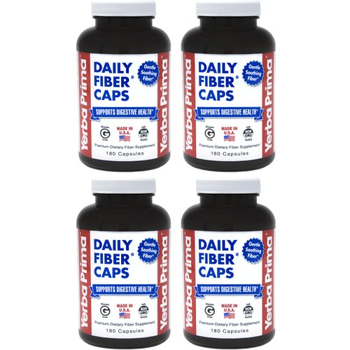 Yerba Prima Daily Fiber Caps - 180 Capsules, (Pack of 4) - Soluble &amp; Insoluble Dietary Fiber Supp...