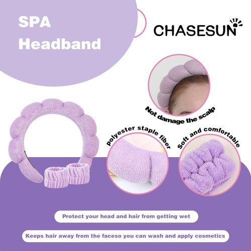 Spa Headband for Washing Face Spa Makeup Headband Bubble headband Skincare Face Make Up headband Non Slip Hair Band for Women Girls Skincare Makeup Remover SPA Headband and Wristband Set Purple