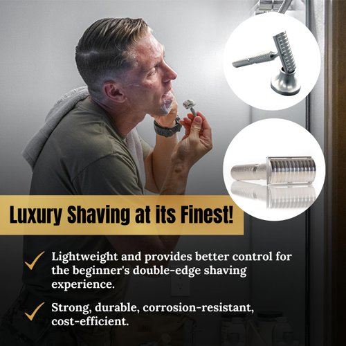 TIMELESS RAZOR Aluminum Double Edge Safety Razor - Luxury Men's Safety Shaving Razor - Travel Razor w/Razor Stand & Custom Design Razor Handle - Compatible w/Double Edge Razor Blades - Made in USA