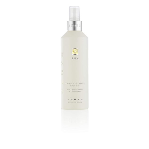 Zents Luminous Cashmere Body Oil (Sun Fragrance), Soften and Moisturize Skin with Vitamin E and Organic Coconut Oil, 8 fl oz