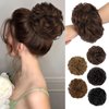 HMD 100% Human Hair Bun Messy Bun Extensions Human Hair Messy Rose Bun Hair Piece Curly Hair Bun with Elastic Band Hair Bun Hair Extensions Tousled Updo Hairpieces for Women(Dark Brown)