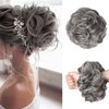 WZNBBOY Messy Bun Hair Piece Hair Bun Wavy Curly Scrunchies Chignon Ponytail Hair Extensions Fake Hair Bun Extensions Synthetic Tousled Updo Hairpieces for Women (Dark Grey)