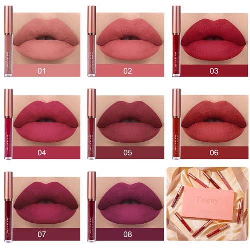 Matte Liquid Lipstick 8 Pcs, Christmas Gifts for Girls Christmas Stocking Stuffers Lip Gloss Set Lipstick Xmas Makeup Gift Set for Women, Long Lasting Non-Stick Cup Not Fade Waterproof Matte Lipstick