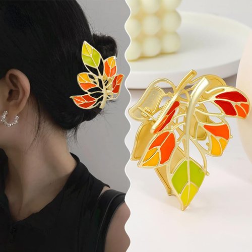 Fall Hair Clips Metal Maple Leaf Hair Claw Clips 1Pcs Thanksgiving Claw Clip Hair Accessories Gift Exquisite Design Autumn Maple Leaf Colored Hair Clips for Women Girls Thick Thin Hair Hair