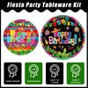 Kepeel 96 Pcs Mexican Birthday Party Plates, Fiesta Party Decorations Supplies Cinco De Mayo Carnival Birthday Party Paper Plates Napkins Colorful Stripe Serape Baby Shower Tableware, Serves 24