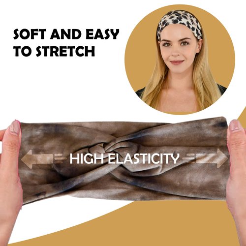 LOTUS78 Headbands for Women 6 Pack, Fashionable Sports Hairbands, Elastic Wide Headbands, Non-Slip Workout Yoga Sports Headbands for Women, (Safari)