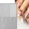 6 Sheets Black French Tip Nail Stickers Smiling Waves Line Nail Art Stickers Black White Line Nail Design Supplies Self-Adhesive Nail Decals for Women DIY Nail Decoration Accessories