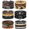 LOLIAS 24 Pcs Woven Leather Bracelet for Men Women Cool Leather Wrist Cuff Bracelets Adjustable