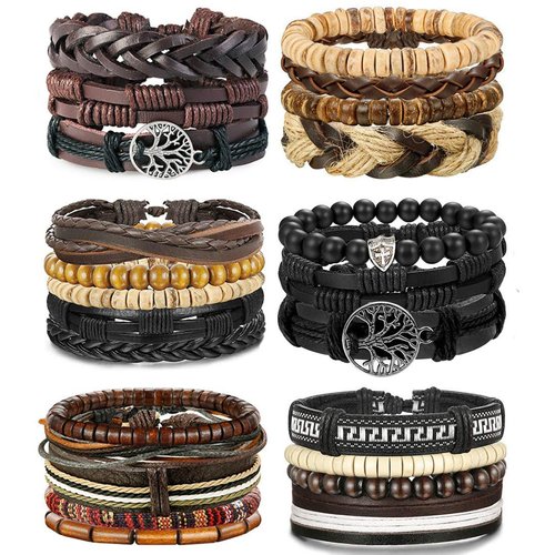 LOLIAS 24 Pcs Woven Leather Bracelet for Men Women Cool Leather Wrist Cuff Bracelets Adjustable