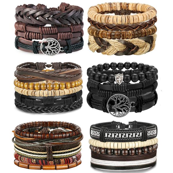 LOLIAS 24 Pcs Woven Leather Bracelet for Men Women Cool Leather Wrist Cuff Bracelets Adjustable