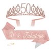 50th Birthday Sash,Rose Gold Tiara Crowns and Tiaras for Women,50th Birthday Decorations for Women,Birthday Crowns for Women,Princess Tiara Adult,Birthday Headband,50th Birthday Gifts for Her