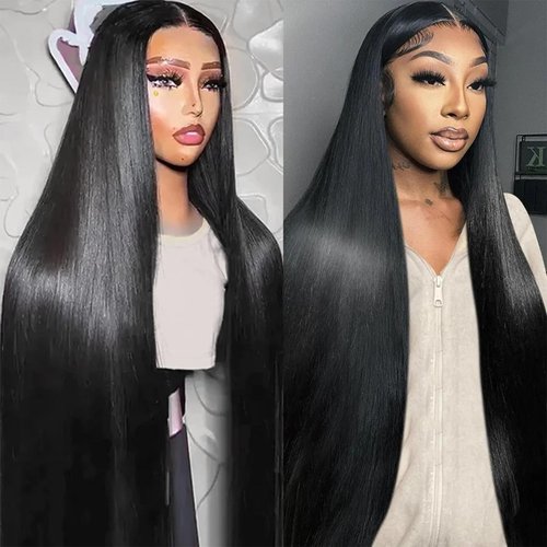 Generic Transparent Lace Frontal Wigs Pre-Plucked Lace Front Closure Straight Wig for Black Women Pre-Cut Lace Glueless Straight Black Wigs 26 Inch