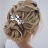 YBSHIN Rhinestone Wedding Comb Rose Gold Crystal Bridal Hair Comb Pearl Hair Accessories for Women and Girls (Style 3)