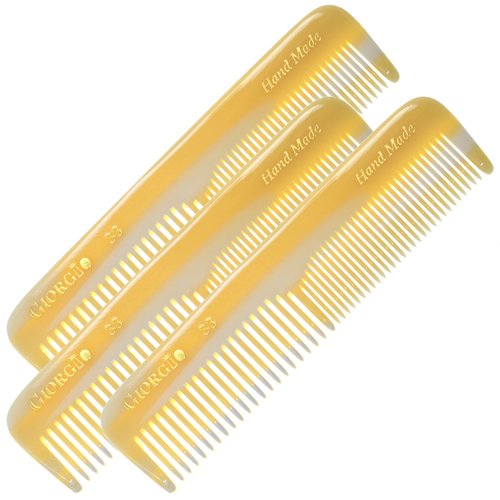 Giorgio G33 FineTooth and WideTooth Pocket Comb - Handmade Hair Styling and Grooming Comb for Men and Women, Beard, Mustache, and Barber Use, Saw Cut and Polished Travel Comb