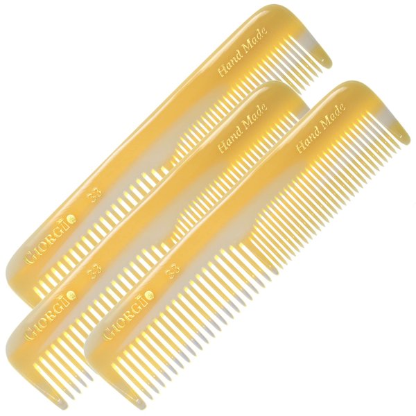 Giorgio G33 FineTooth and WideTooth Pocket Comb - Handmade Hair Styling and Grooming Comb for Men and Women, Beard, Mustache, and Barber Use, Saw Cut and Polished Travel Comb