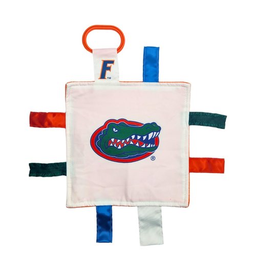 The Learning Lovey University of Florida Gators Baby Tag Toy - College Baby Sensory Crinkle Toys - Soft & Safe - Ideal Baby Stroller Toy - BPA Free w/Stroller Clip (8" x 8" Tag Toy)