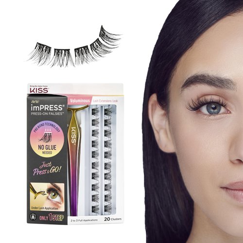KISS imPRESS Falsies False Eyelashes, Lash Clusters, 'Voluminous', 14 mm, Includes 20 Clusters, 1 applicator, Contact Lens Friendly, Easy to Apply, Reusable Strip Lashes