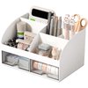 COMFYROOM Desk Organizer and Accessories with 6 Compartments and 2 Drawers, Plastic Makeup Organizer, Pen Holder for Desktop Storage, Desk Organization for School, Home, Office Supplies (White)