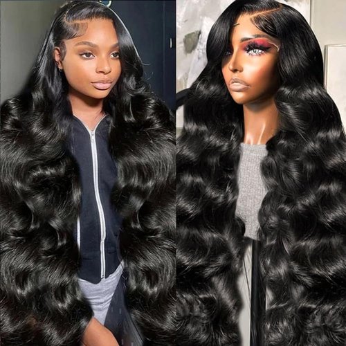 mogge Body Wave Lace Front Wigs Human Hair 28 Inch 13x6 HD Lace Frontal Wigs Human Hair 200% Density Glueless Wigs Human Hair Pre Plucked for Women Brazilian Virgin Body Wave Wig Natural Color