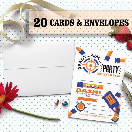 Nopoben Birthday Party Invitation Cards, Water Guns Party Celebration, Water Blaster Bash，Party Supplies, Favors, 20 Cards With 20 Envelopes – (B01)