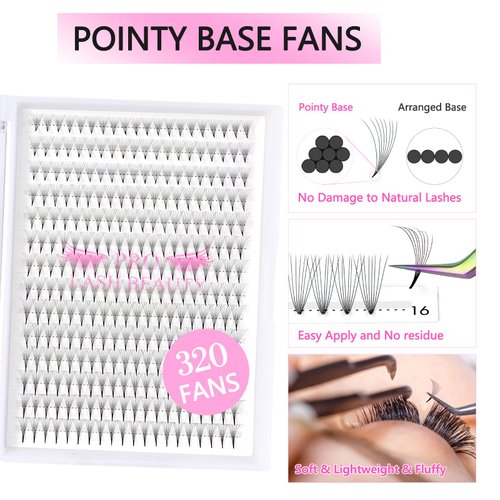 Premade Fans Eyelash Extensions 14D-C-0.05-12 Premade Volume Lash Extensions 320 Fans Pointed Base Fans 0.07 Premade Volume Fans C D Curl(14D-C-0.05-12)