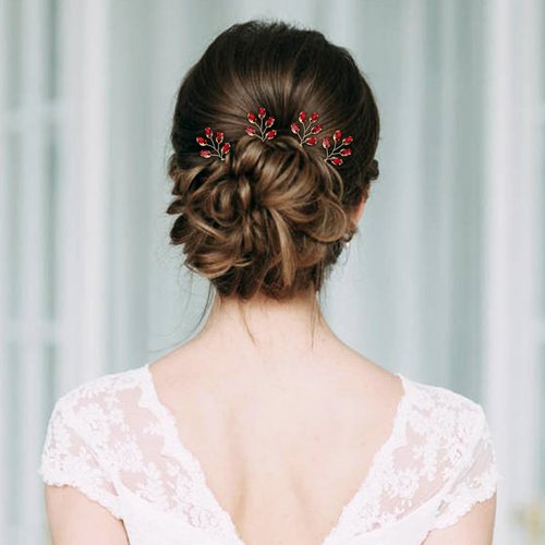 inSowni 7 Pieces Vintage Party Prom Wedding Bridal Red Bead Crystal Rhinestone Hair Side Combs+U-shaped Hair Pins Bridal Headpieces for Brides Bridesmaids Women Girls