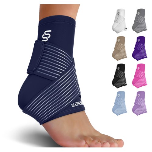 Sleeve Stars Ankle Brace for Sprained Ankle, Plantar Fasciitis Relief Ankle Support for Women, Ankle Compression Sleeve w/ Strap (Single/Navy Blue)