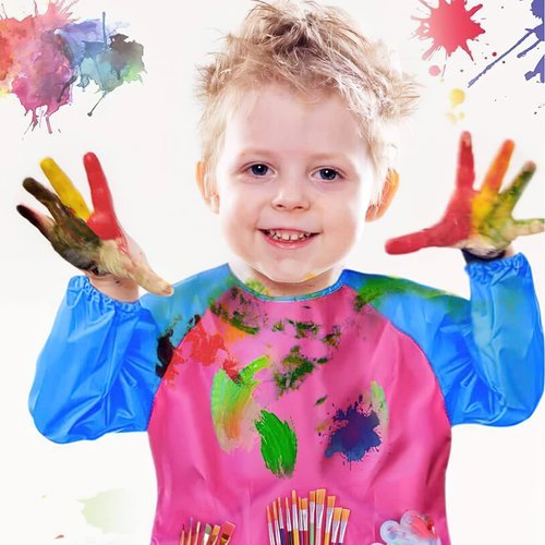 HKSICHENGKEJI Children's Drawing Apron Smock Bibs With Long Sleeves Pocket Waterproof Painting Feeding Coverall Apron Bib