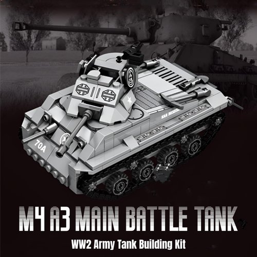 WULOBOOI WW2 Army M4A3 Tank Toys Building Blocks Set, Adult Collectible Tanks Model to Display, 350 Pieces Educational Construction Toys Gifts for Military Fans Boys Kids 8 9 10+