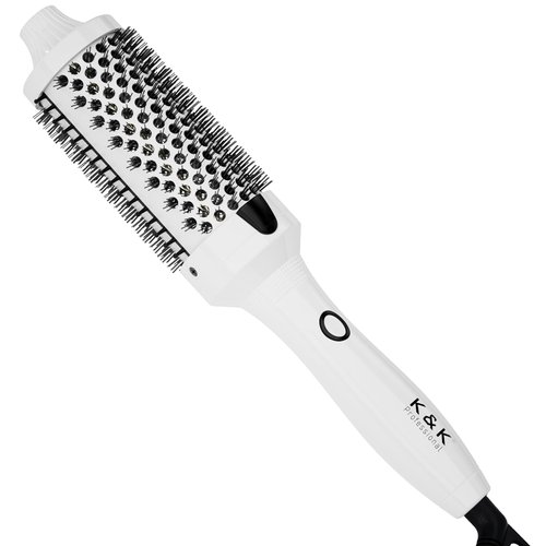K&K Thermal Brush, 1.75 Inch Heated Round Brush, Professional Heated Curling Ceramic Tourmaline Ionic Curling Iron, Hot Styling Volumizing Brush, Dual Voltage, White