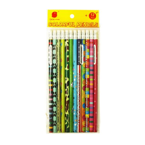 SKKSTATIONERY Assorted Colorful Pencils, Wooden Pencil with Eraser, Pencil Assortment, Novelty Kids Pencils，Awards & Incentives Pencils, 2 HB, 12 Assorted Colors 144/box.