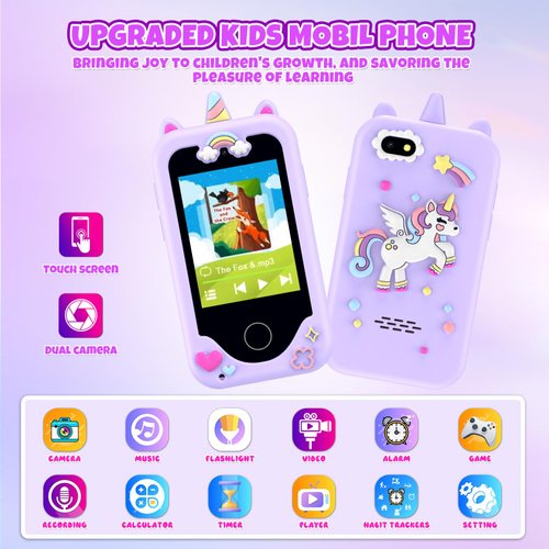 Kids Phone for Girls,Christmas Birthday Gifts for 3 4 5 6 7 8 Years Old Girls,Touchscreen Learning Toys for Girls Age 3-11 with Dual Camera