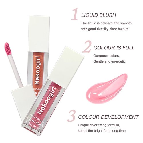 Nekoogirl Liquid Blush, Blush for Cheeks, Matte Natural Cream Blush, Lightweight, long-lasting, highly pigmented formula blushes. (#02, 7ML)