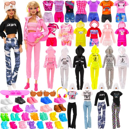 29 Pcs Doll Clothes and Accessories Including 10 Set Clothes Hooded Sport Suits Fashion Outfits Tops and Pants/Shorts with 15 Pairs of Shoes 4 Accessories for 11.5 Inch Dolls(Doll NOT Include)