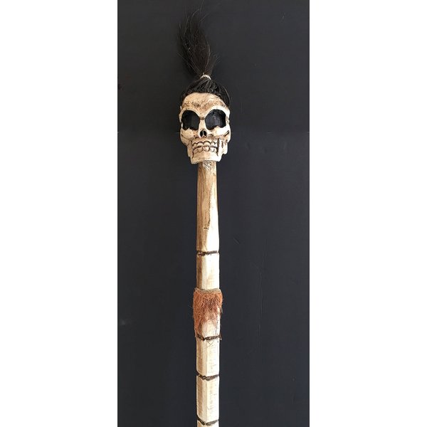 OMA Wooden Hand Crafted Skull Skeleton Walking Cane Stick Halloween Goth Staff Decoration Home Decor XL Size