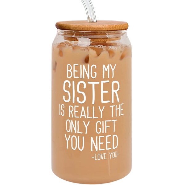 GINGULMINA Gifts for Sister - Sister Gifts from Sister, Brother - Birthday Gifts for Sister, Sister Birthday Gifts from Sister - Funny Gifts for Sister - Mothers Day Gifts for Sister - 16oz Can Glass