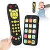 Toy Phone Baby Remote Control Toy Set, Play Phones TV Remote Control with Music Light for 6+ Months, Early Learning Baby Toys Gift for 1 Year Old Boys Girls Kids Toddler Infant, English/Spanish, Black