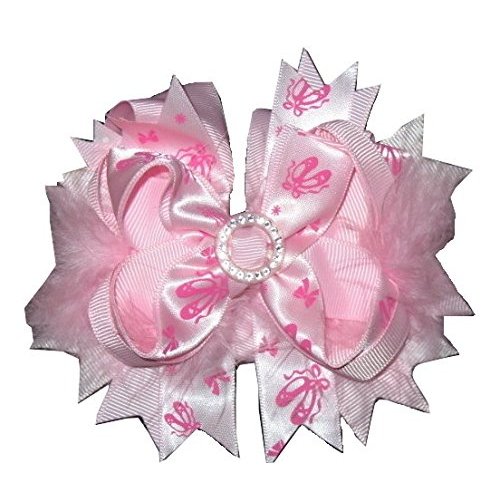 NEW &quot;BALLET SLIPPERS&quot; Fur Hairbow Alligator Clips Girls 5 Inch Bows Dance Ballerina Pink