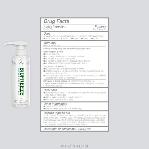 Biofreeze Professional Strength Pain Relief Gel, Arthritis Pain Reliver, Knee & Lower Back Pain Relief, Sore Muscle Relief, Neck Pain Relief, FSA Eligible, 16 FL OZ Biofreeze Menthol Gel