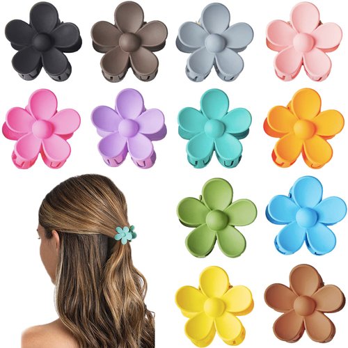 YosaiHom 12 Pack Small Flower Hair Claw Clips for Kids Girls, Tiny Hair Clips for Thin Thick Hair,1.37 Inch Mini Jaw Clips Strong Hold Non Slip Hair Accessories Clamps for Women-12 Colors