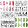 Whaline 6Pcs St. Patrick's Day Valentine's Day Nail Art Stamping Plates Kit Love Heart Spring Shamrock Image Stamp Templates Nail Art Plates Set for DIY Print Manicure Salon Design
