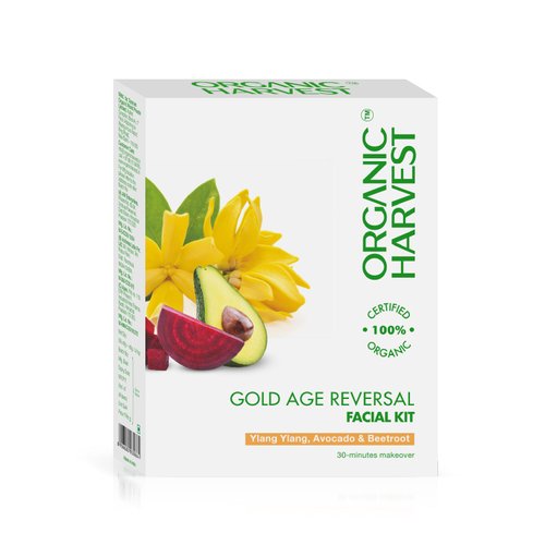 ORGANIC HARVEST Gold - Age Reversal Facial Kit ( Cleansing Milk, Face Scrub, Massage Cream, Face Mas, Sunscreen), , 50 gm
