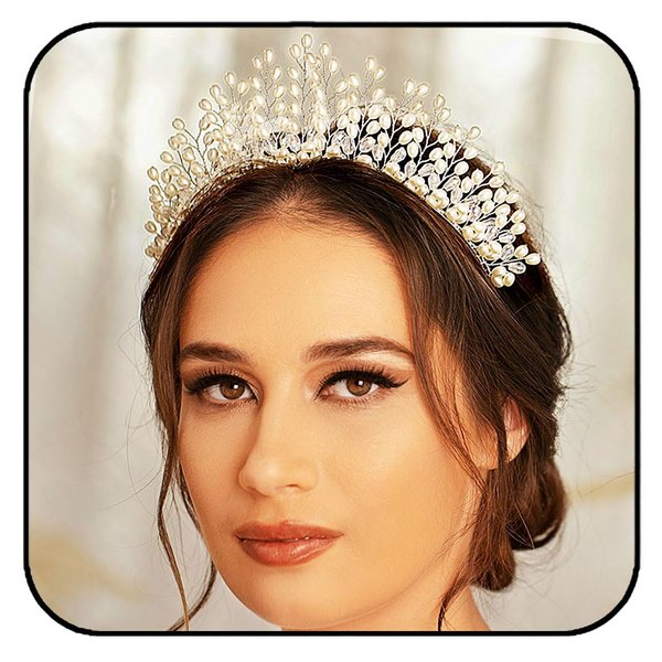 Formery Pearls Halo Crown Headpiece Silver Crystal Goddess Costume Tiara Headband Wedding Festival Photo-shoot Handmade Pearl Bridal Hair Accessories for Women and Girls