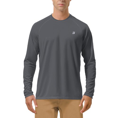 Roadbox Mens UPF 50+ UV Sun Protection Shirts Outdoor Long Sleeve SPF Diving Rash Guard for Fishing Hiking Swimming Dark Gray