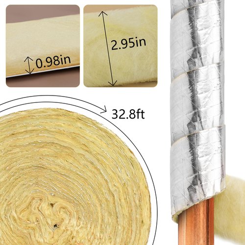 2 Pack 32.8 Foot Foiled Back Fiberglass Pipe Insulation Wrap, Pipe Insulation Foam Wrap Tape Ceramic Water Pipe Insulation Wrap for Outdoor Indoor Pipe Insulation Wrap Freezing Weather (2 Pack )