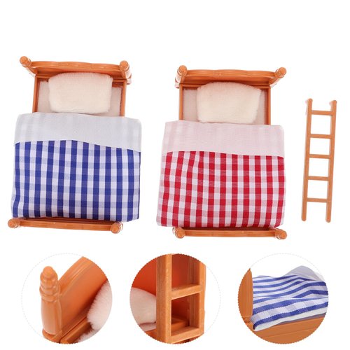 Veemoon Doll House Furniture Dollhouse Decoration Accessories Dollhouse Mini Double beds Dollhouse Miniature Furniture Miniatures Bunk Bed