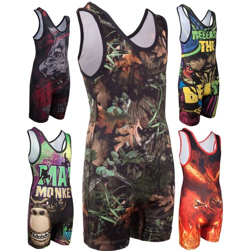 KO Sports Gear - Unisex Wrestling Singlet (Woods Camo, Youth Small)