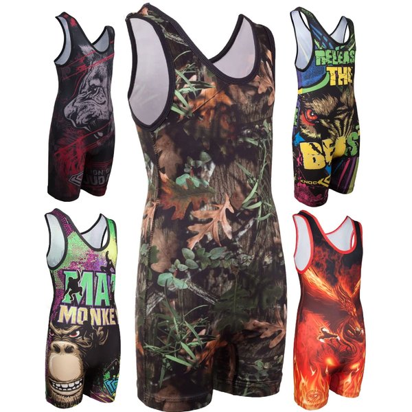KO Sports Gear - Unisex Wrestling Singlet (Woods Camo, Youth Small)